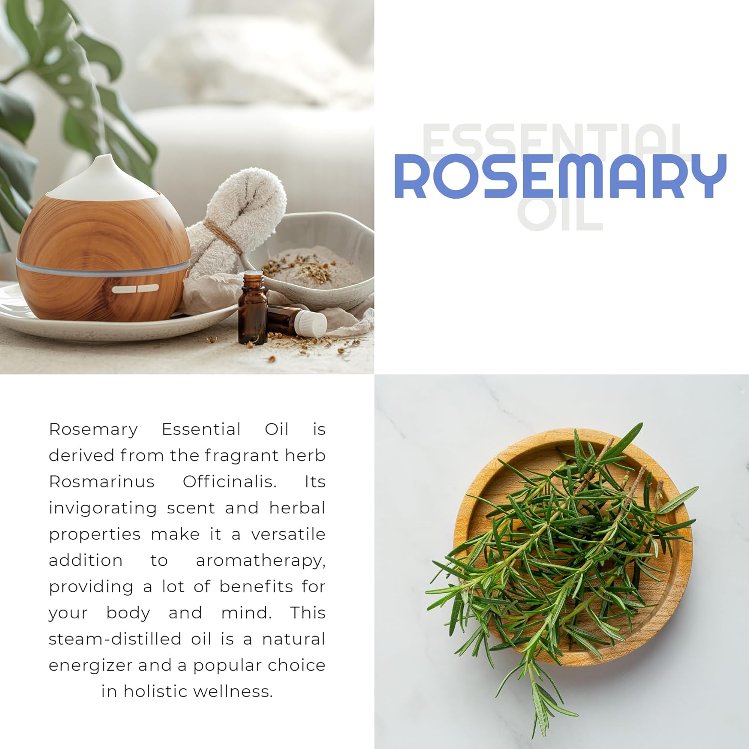 Rosemary Essential Oil for Diffuser Aromatherapy for Skin for Hair Growth Diffuser Oil for Body Oils Aceite de Romero 4oz