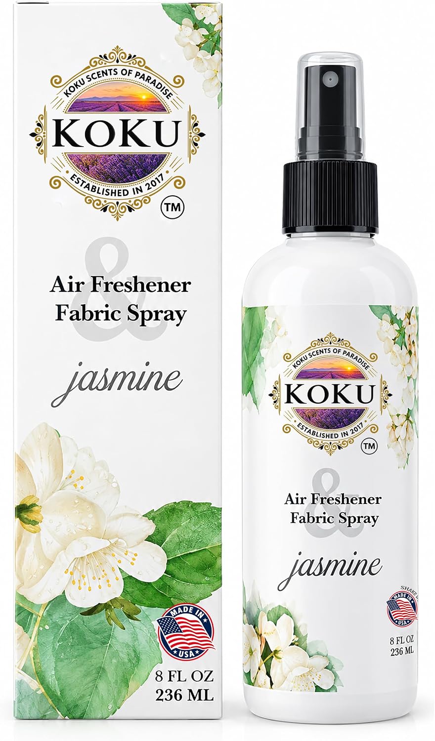 Jasmine Air Freshener, Room Spray, Odor Eliminator, Deodorizer, Car Air Freshener, Home Spray, Linen Spray, Fabric Refresher, Made in USA, 8 Oz