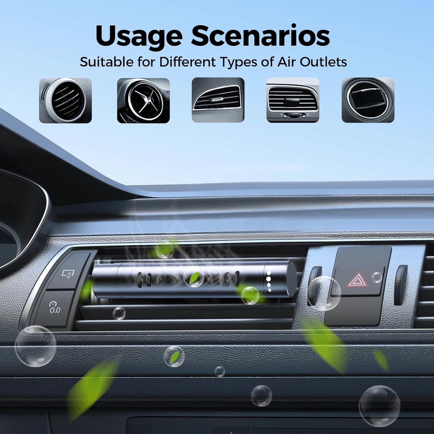 2pcs Car Air Freshener Diffuser Vent Clips，With 12 Odorless Refill Sticks,Essential Oil Car Diffuser Suitablefor:Car,Bathroom,OfficeScenario,Cloakroom,Bedrooms,Present (Black)