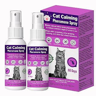 Cat Calming Spray with Pheromones – Anxiety & Stress Relief for Cats – Reduce Scratching Furniture, Urine Marking & Aggression – Calming Aid for Travel, Vet Visits & Home – 60-Day Supply (2 × 60 mL)