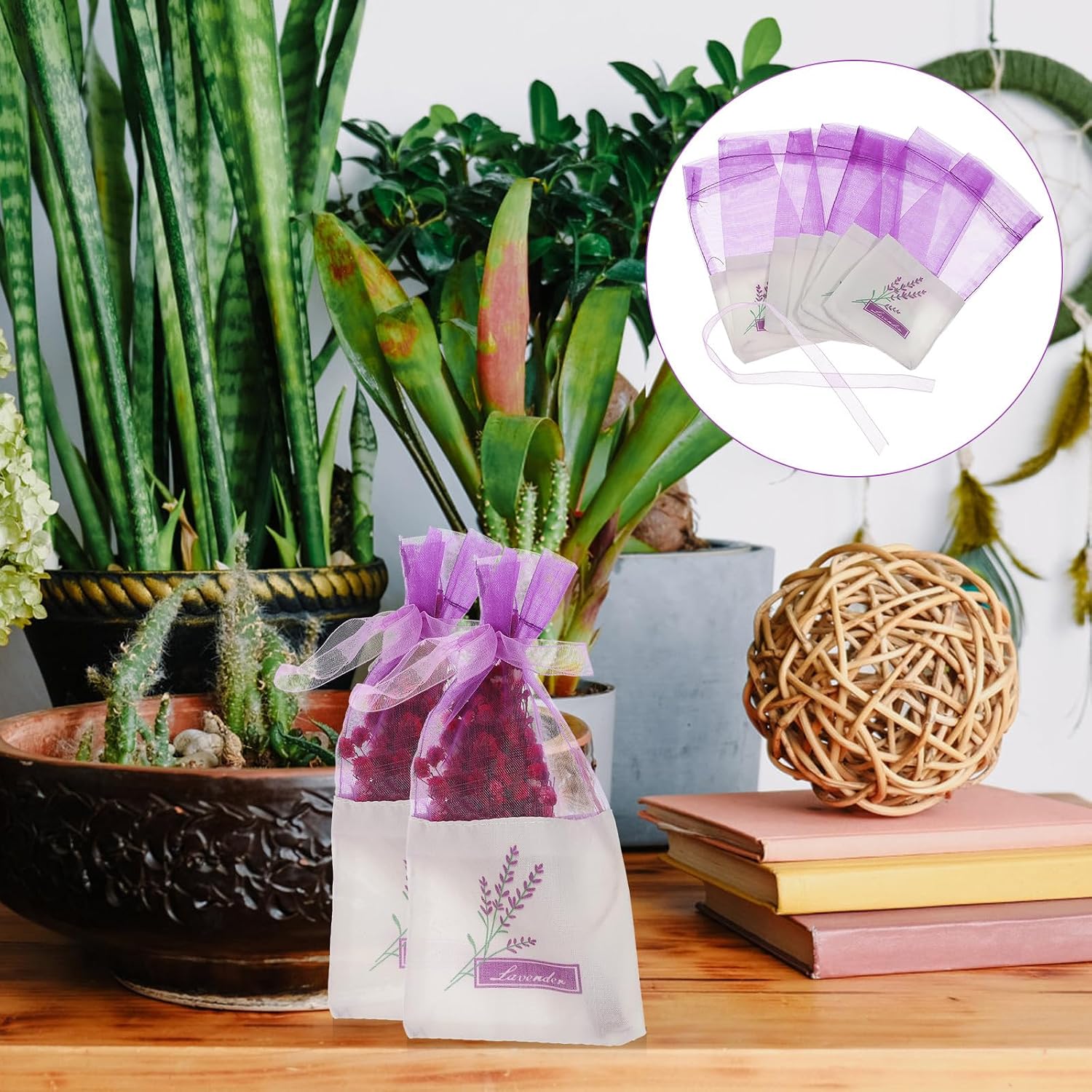 Lavender Sachet Bags 30Pcs Empty Pouch for Drawers Closets Small Gauze Sachet Bags with Flower Print 6X2.8 Inch Fragrance for Home Organization