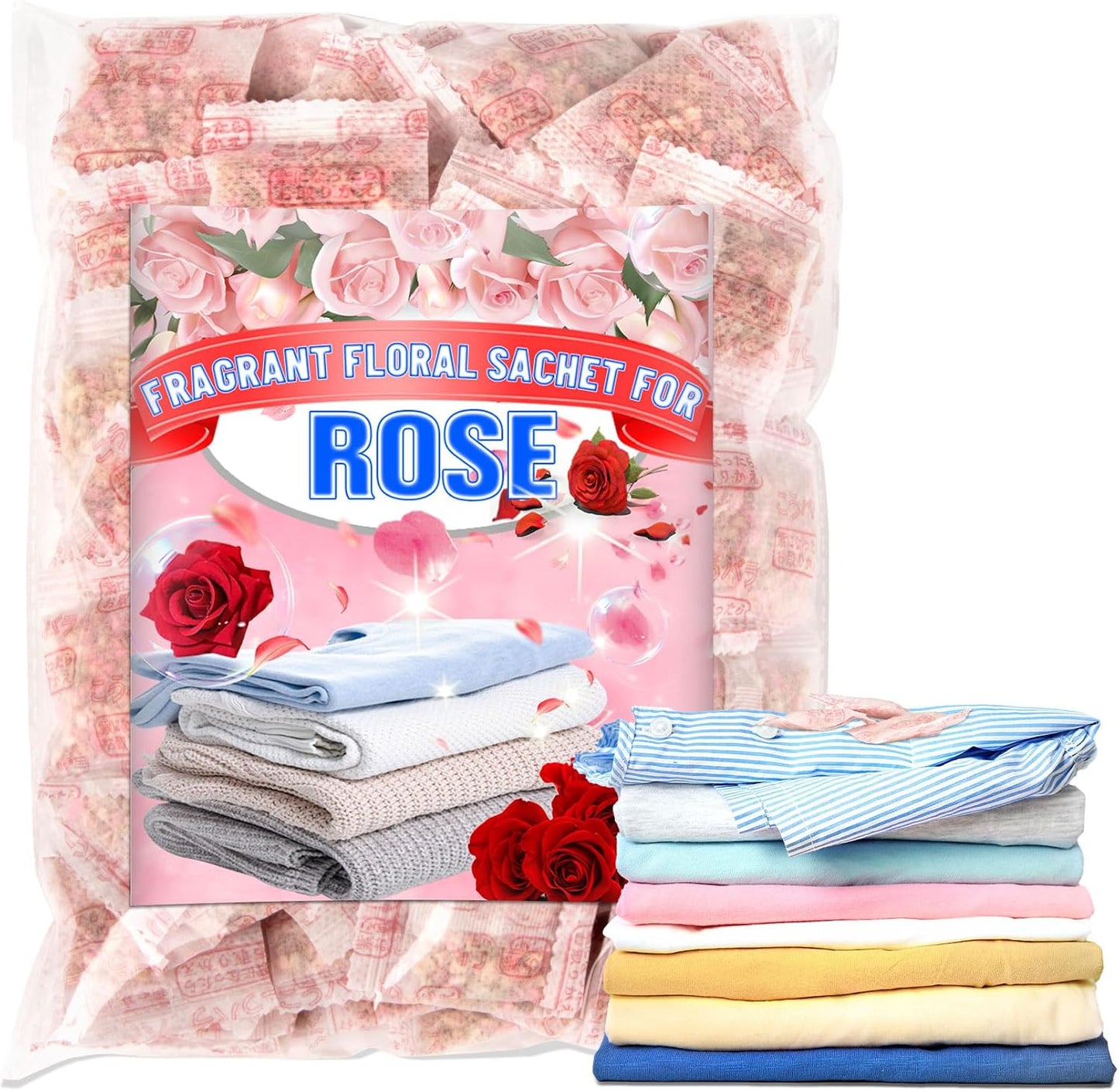 RAINFLOW Sachets for Drawers and Closets - 100 Pcs Rose Sachet Bag Natural Floral Fragrance Bags Bulk Odor Eliminator and Air Freshener for Drawer,Clothes Storage and Small Spaces