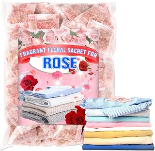 RAINFLOW Sachets for Drawers and Closets - 100 Pcs Rose Sachet Bag Natural Floral Fragrance Bags Bulk Odor Eliminator and Air Freshener for Drawer,Clothes Storage and Small Spaces