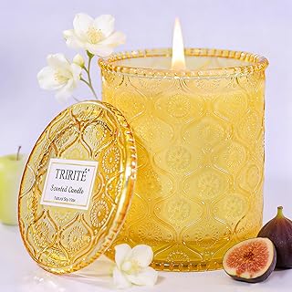 Sandalwood Fig Amber Scented Candles, Natural Soy Wax Jar Candle in Glass 45 Hours Clean Burn, Gift-Ready for Hosts & Gatherings Elegant Home Décor