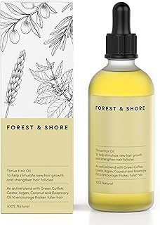 Forest & Shore Hair Growth Oil, 100% Natural, with Caffeine, Biotin, Castor , Argan & Rosemary, Effective Serum for Damaged Hair