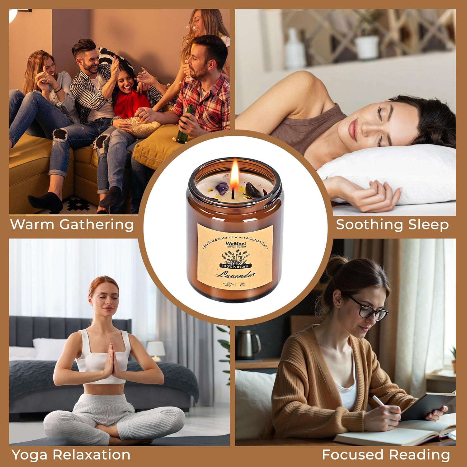 WEMEET Scented Candles Set, 4 Pack Aromatherapy Candle with Crystals, 28 oz 160 Hour Long Lasting Candle, Soy Wax Scented Candle with Dried Flowers, Gifts for Men, Women, Birthday, Mother's Day