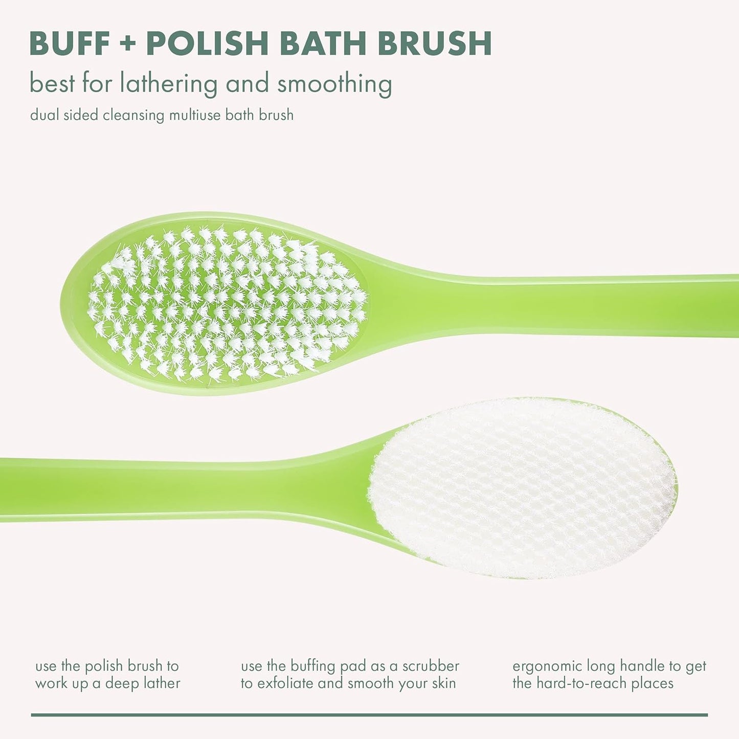 EcoTools Buff + Polish Bath Brush, Long Handle to Cleanse & Exfoliate Back & Hard-to-Reach Areas, Eco Friendly Shower Brush Removes Dead Skin, Cruelty Free Nylon Bristles, Vegan, 1 Count