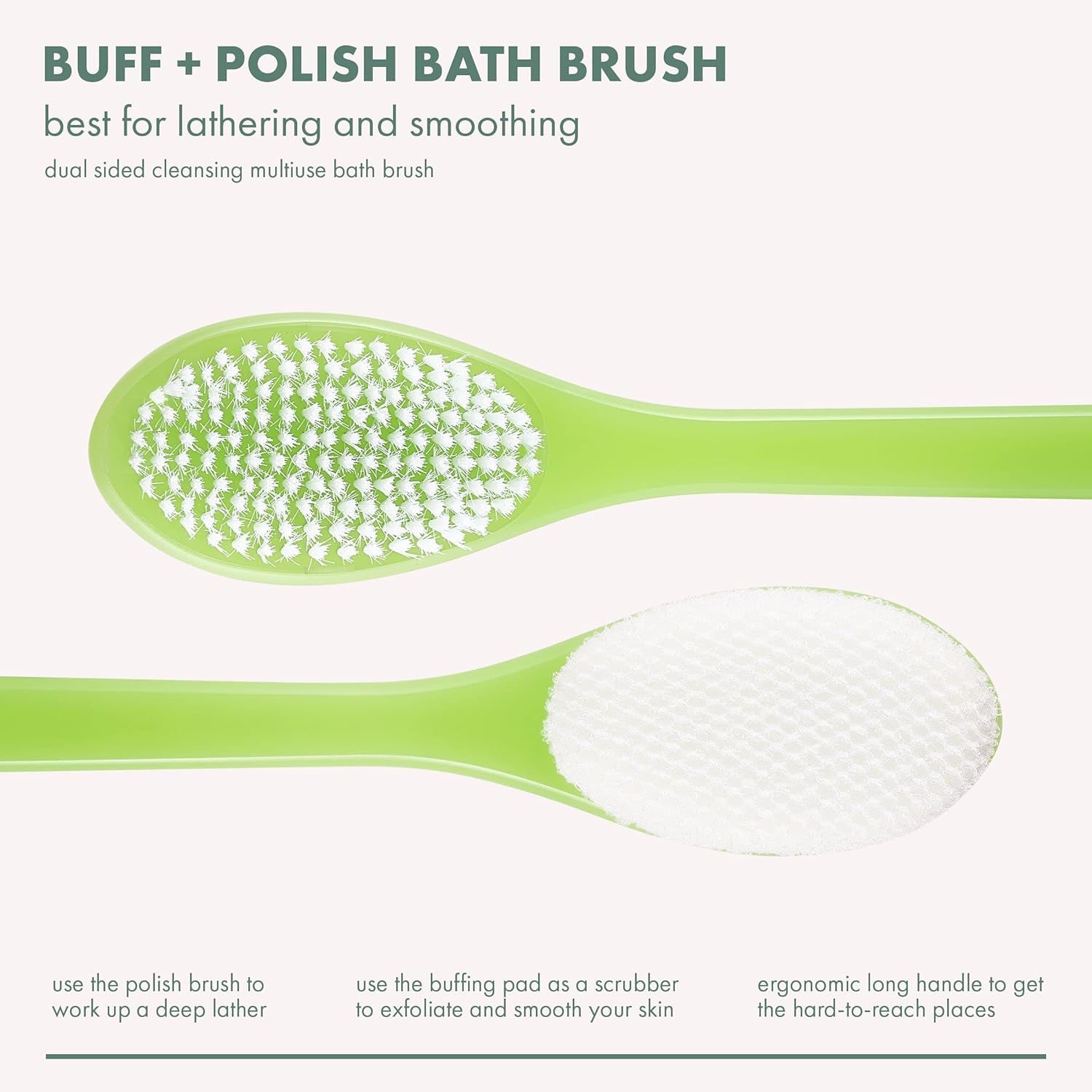 EcoTools Buff + Polish Bath Brush, Long Handle to Cleanse & Exfoliate Back & Hard-to-Reach Areas, Eco Friendly Shower Brush Removes Dead Skin, Cruelty Free Nylon Bristles, Vegan, 1 Count