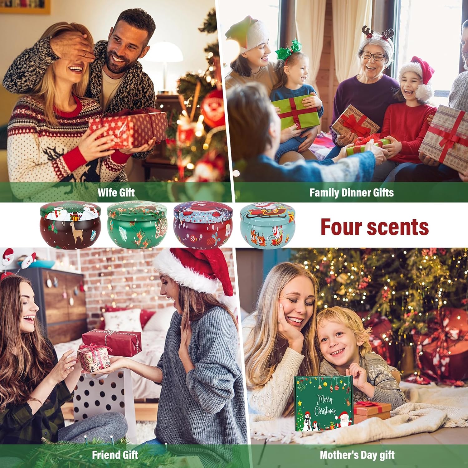 Christmas Candles Set - 4 Pack Christmas Candles Scented Gift Set, Christma Scented Candles Gift for Women, Aromatherapy Soy Candle for Home Scented, Winter Holiday Scented Candles