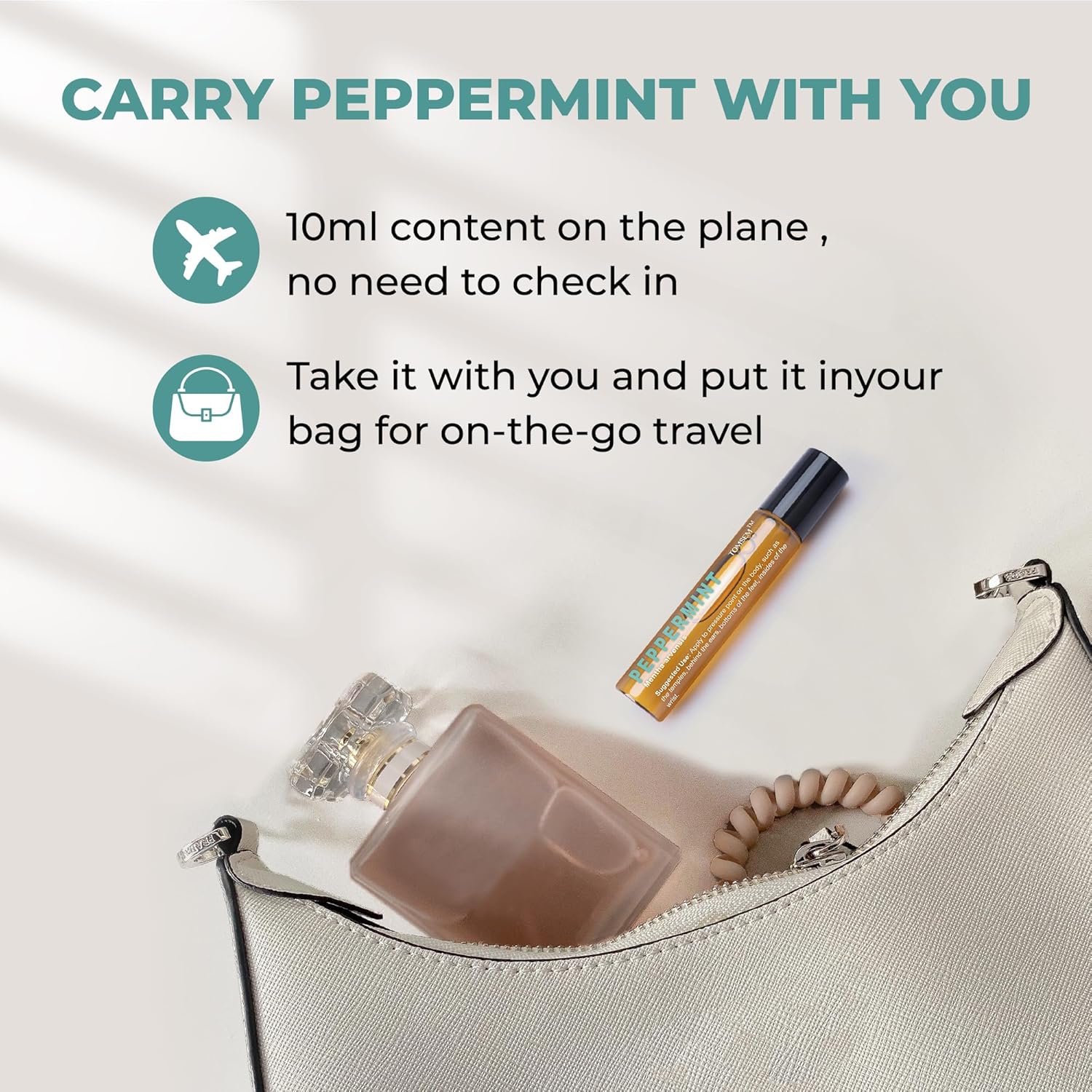 Peppermint Essential Oil, Pre-Diluted Mint Aromatherapy Rollerball, Cooling & Refreshing Scent for Travel, Focus, Relaxation, Easy-Apply Essential Oil Roller