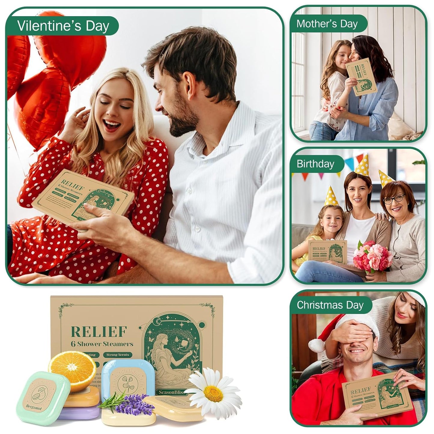 SeasonBliss Shower Steamers, 6 Pack Set Shower Bombs Tablets with Presents Box for Women with 6 Fragrances with Shea Butter for Self-Care & Relaxation, Mother's Day, Christmas
