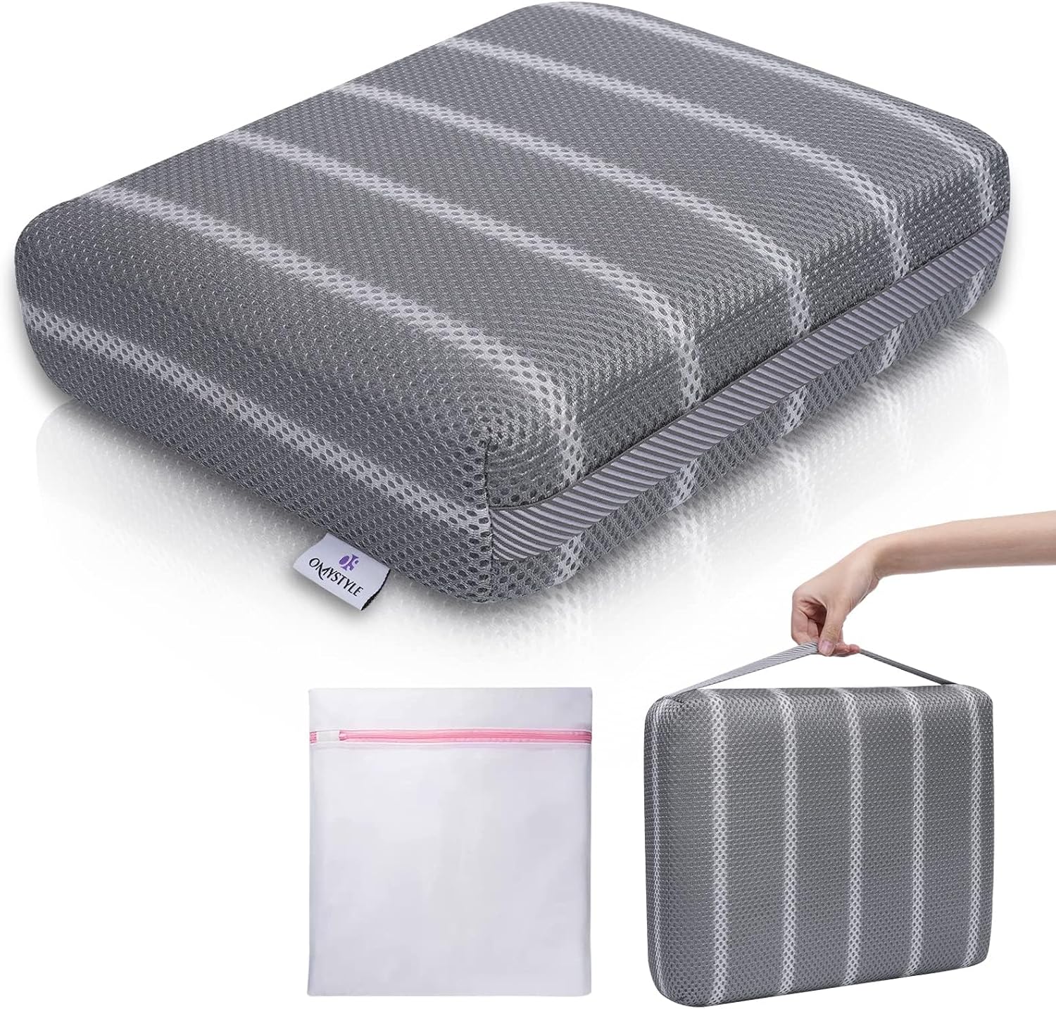Hot Tub Cushion Pillow for Indoor or Outdoor Use, 16 x 12 x 4.3 Inche Weighted Spa Pillow with Washable 4D Mesh Cover & Non-Slip Micro Dot Bottom, Hot Tub Accessories for Adults,Quick Dry, Grey