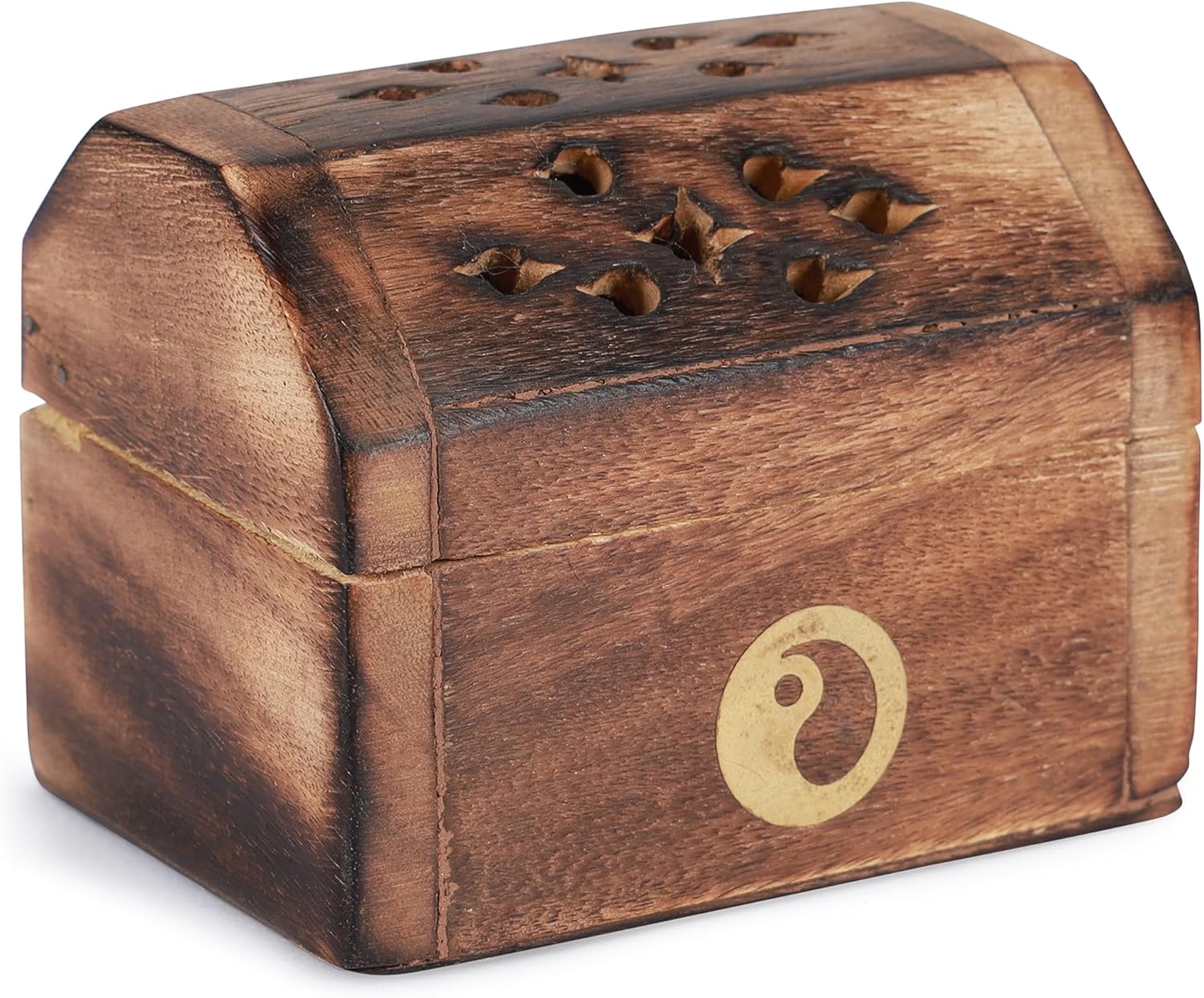 Bless-International Traditional-Handmade-Burner Wooden-Incense-Stick-Holder Ash-Catcher-Stand for-Aromatherapy-Meditation-Yoga (Treasure Box Wooden Charcoal/Cone)