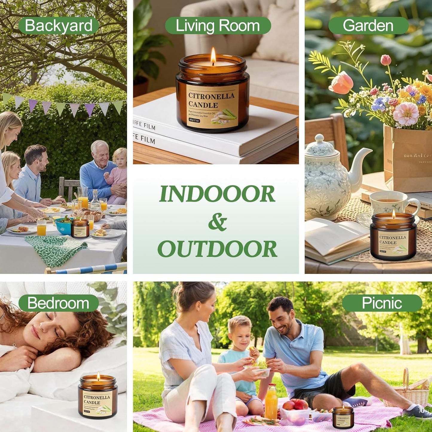 Citronella Candles Outdoor, 8 Pack Citronella Candles with Lids, 120 Hours Burn Time, Natural Soy Wax, Glass Jar Candle for Patio, Yard, Camping, Balcony, Garden, Summer Nights and Indoor Use