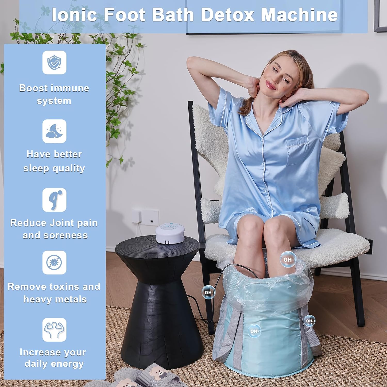 Upgraded Ionic Foot Bath Detox Machine Ion Foot Spa Detox 30 Min at Home | Purifying Deep Cleanse Kit With 2 Arrays,Himalayan Salt,Heat Retain Bucket and accessories