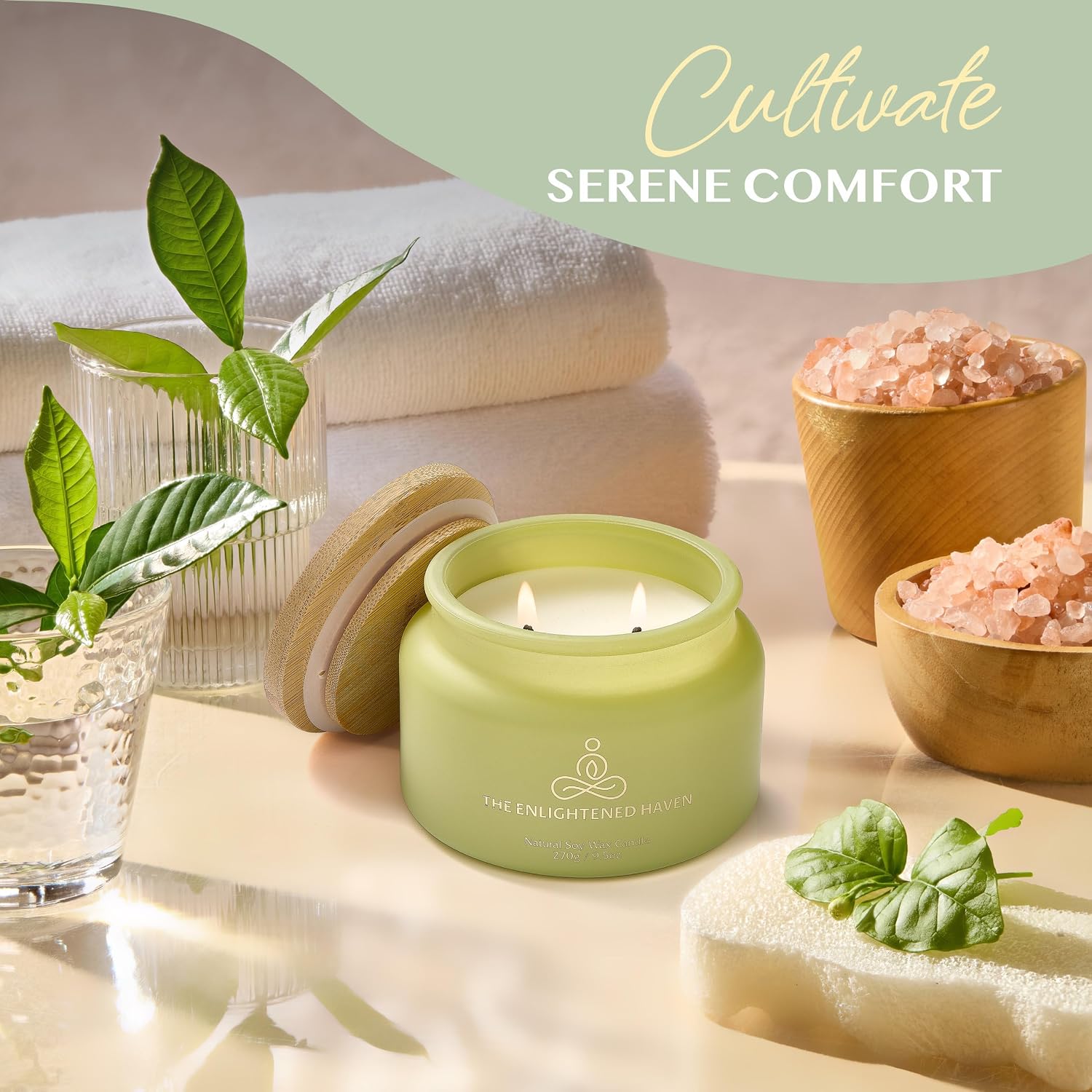 White Sage Meditation and Yoga Candle for Energy Clearing and Protection - 50 Hour Clean Burning Soy Wax - 2-Wick Spiritual Aromatherapy Smudge Candle with Guided Materials -9.5oz