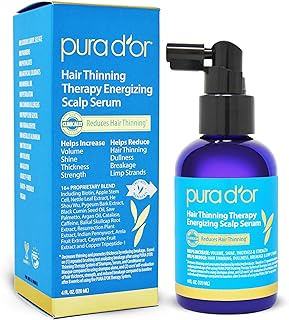 PURA D'OR Hair Thinning Therapy Energizing Scalp Serum 4oz w/Copper Tripeptide, Biotin, Caffeine, Plant Stem Cell, Catalase & DHT Balance, Rosemary Green Tea Leaf Extract, All Hair Types, Men Women