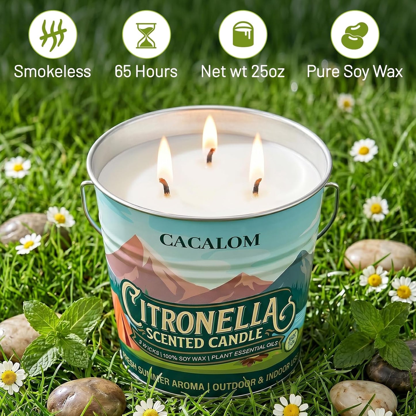 Citronella Candles Outdoor, Large 25oz Citronella Candle for Patio, 3-Wick Soy Wax Natural Candle with up to 65 Hours of Burning time, Summer Outdoor Candles Perfect for Yards, Gardens and Camping