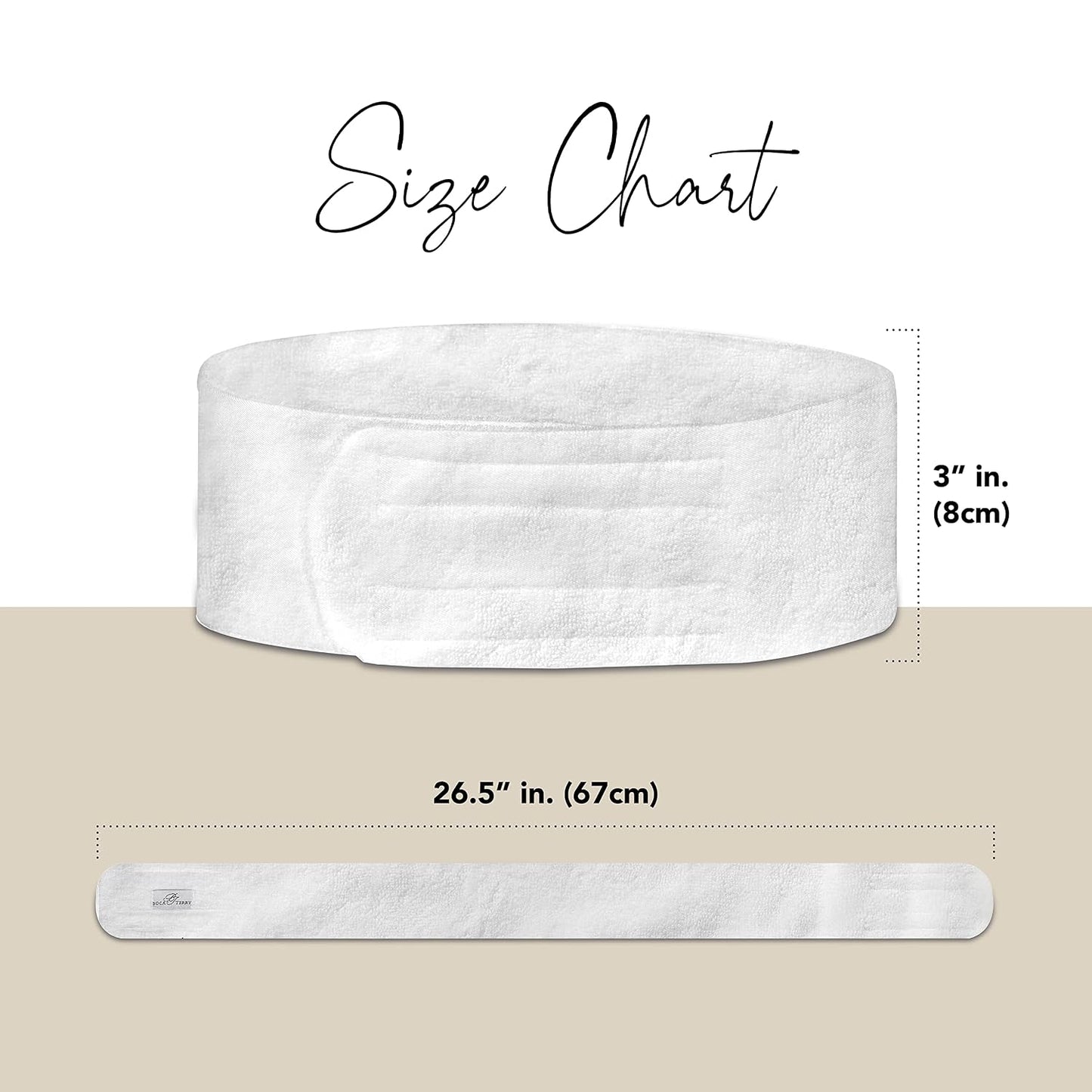Boca Terry Makeup Headband, 100% Cotton Women's Adjustable Towel Headband for Washing Face, Facial, Cosmetic & Skin Care Treatments. 3-Pack