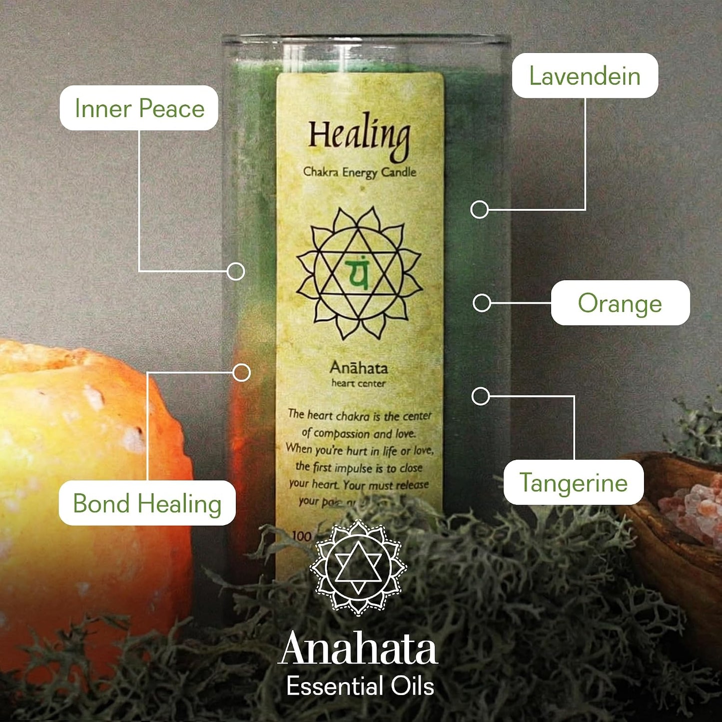 Premium Scented Candle Hand Made Chakra Energy Jar | 11 Oz | Healing, Anahata | Yoga Balance Prayer & Meditation Candle | Long Burn 60 Hours | Essential Oils, Lavandin Orange & Tangerine | Aloha Bay