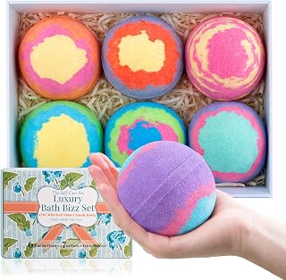Extra Large 7 oz Bath Bombs for Women, 6 Jumbo Fizzies | 6 Fruit-Scented Jumbo 7 oz Bath Bombs, Colorful Swirls, Spa Self-Care Gift for Mom Wife, Each Includes One Hair Oil Capsule