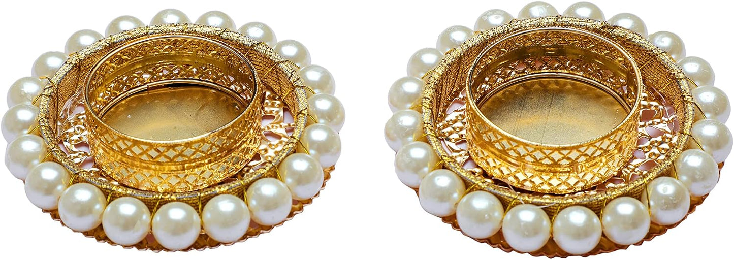 Set of 4 Pearl Moti Design T Light Holder Candle Stand Tealight T-Light Holder for Indian Festival Gifts New year Gifts Lighting Accessories Wedding Home Decor(Size:-3")(Without Wax)(White)