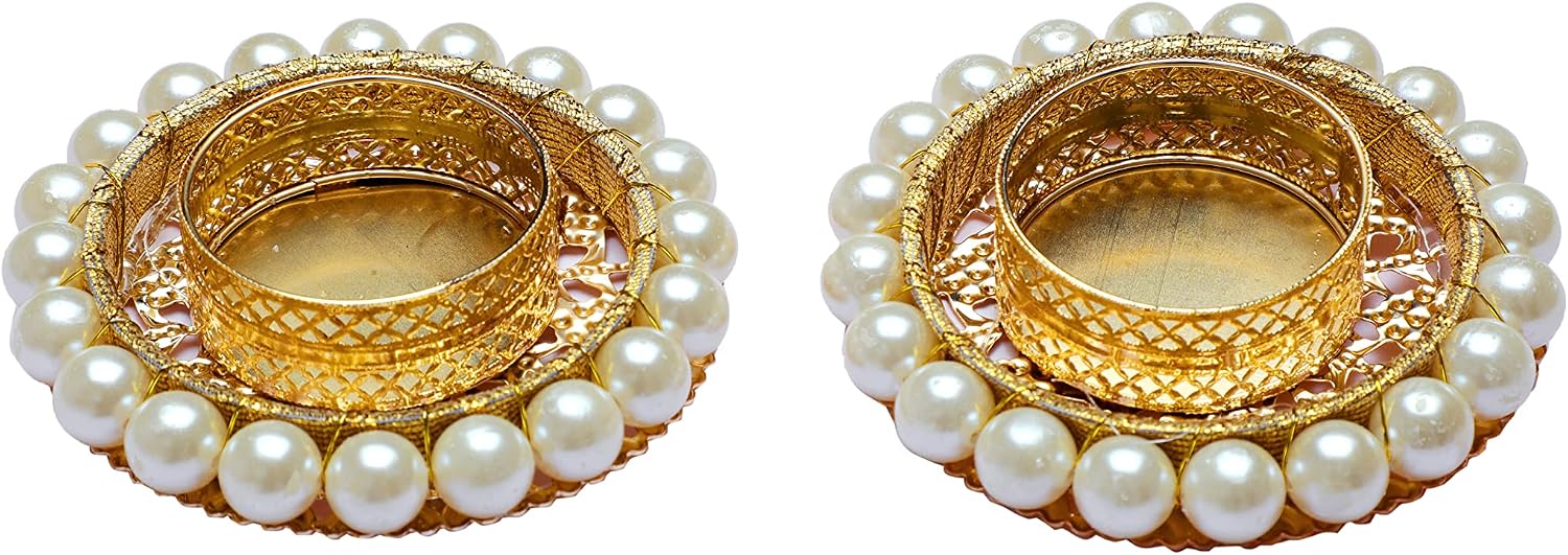 Set of 4 Pearl Moti Design T Light Holder Candle Stand Tealight T-Light Holder for Indian Festival Gifts New year Gifts Lighting Accessories Wedding Home Decor(Size:-3")(Without Wax)(White)