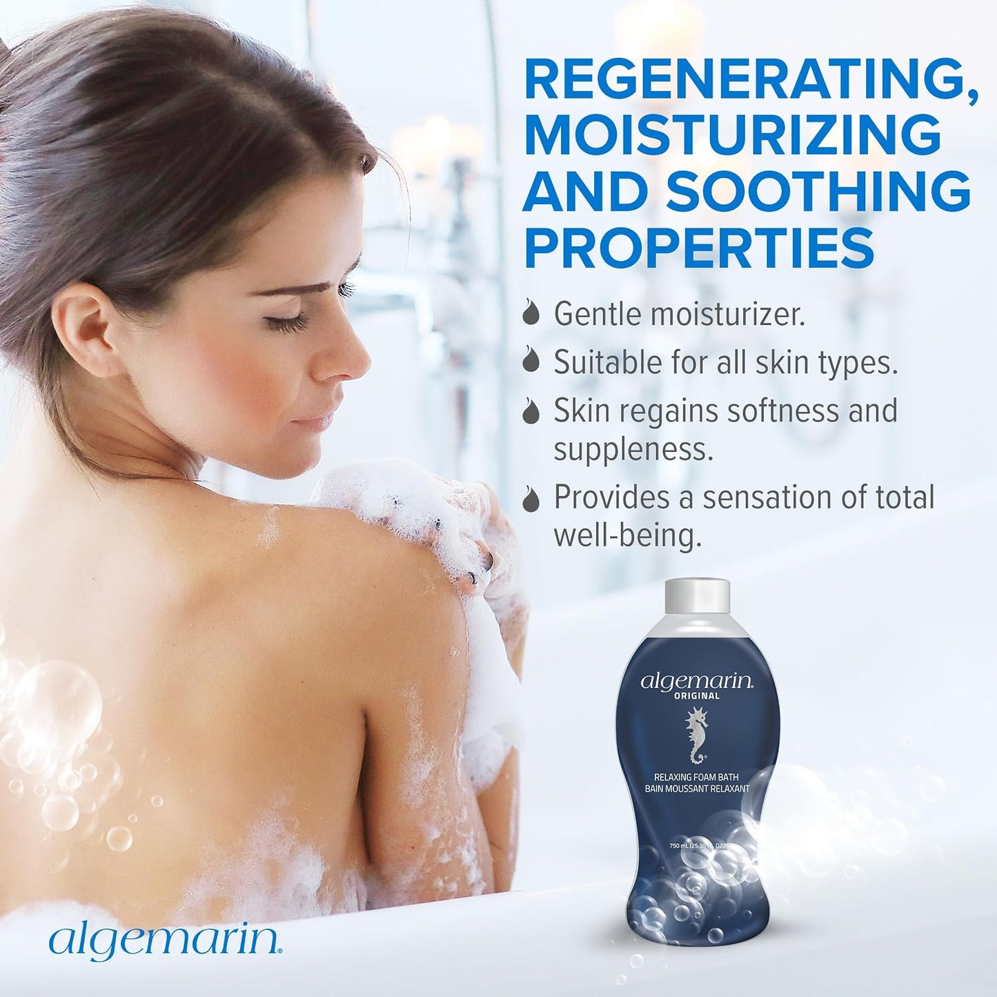 Algemarin Original Scent Foam Bath – European Sea Aromatherapy (1-Pack, 750 ml)