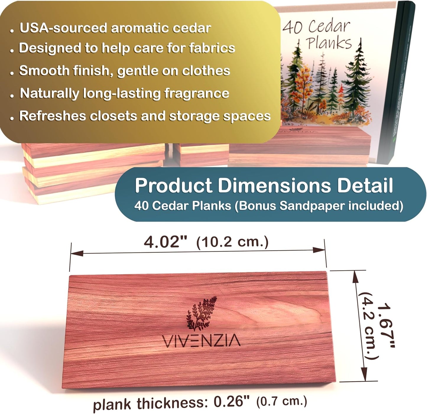 Cedar Blocks for Clothes Storage, 40 Cedar Planks, Cedar Blocks for Closet, Cedar for Closets, Natural Closet Smell Eliminator,Natural Closet Deodorizer,Drawer Fresheners for Dresser