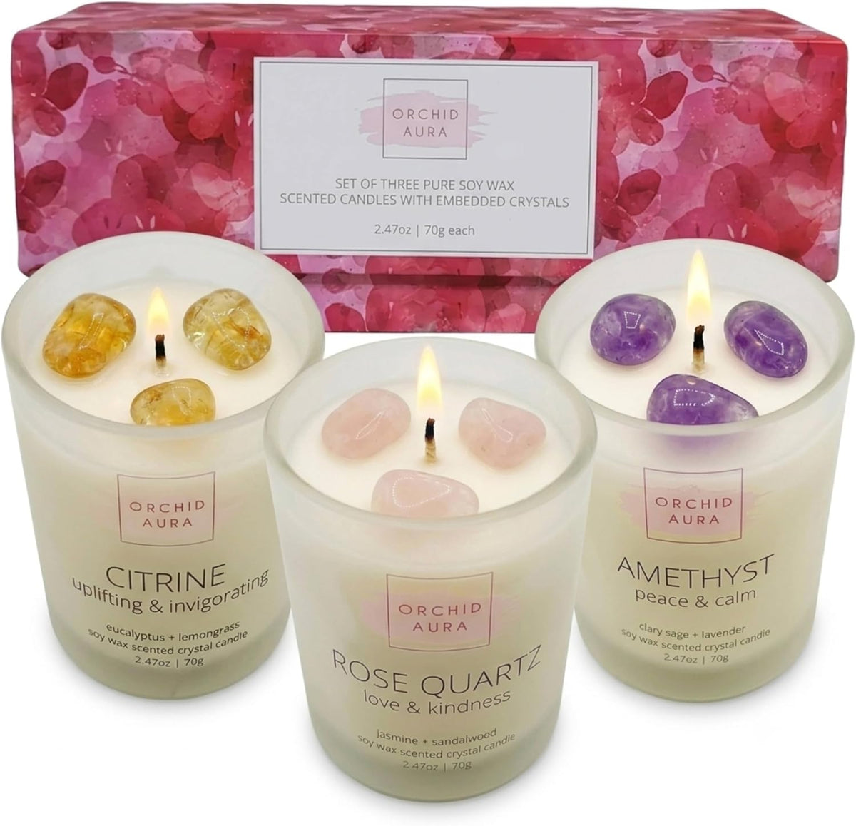 Soy Candles with Healing Crystals. Citrine