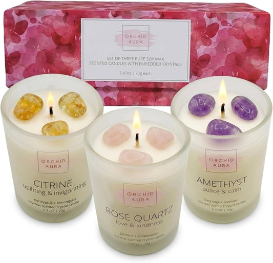 Soy Candles with Healing Crystals. Citrine