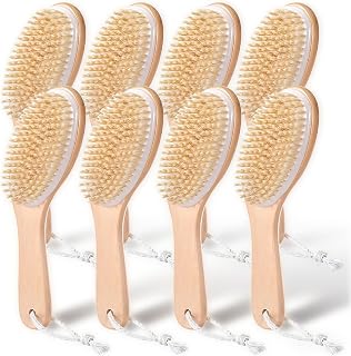 8 Pcs Dry Brushing Body Brush, Body Scrub Brush Natural Boar Bristle with Contoured Wooden Handle for Back Legs Feet Exfoliates Dead Skin