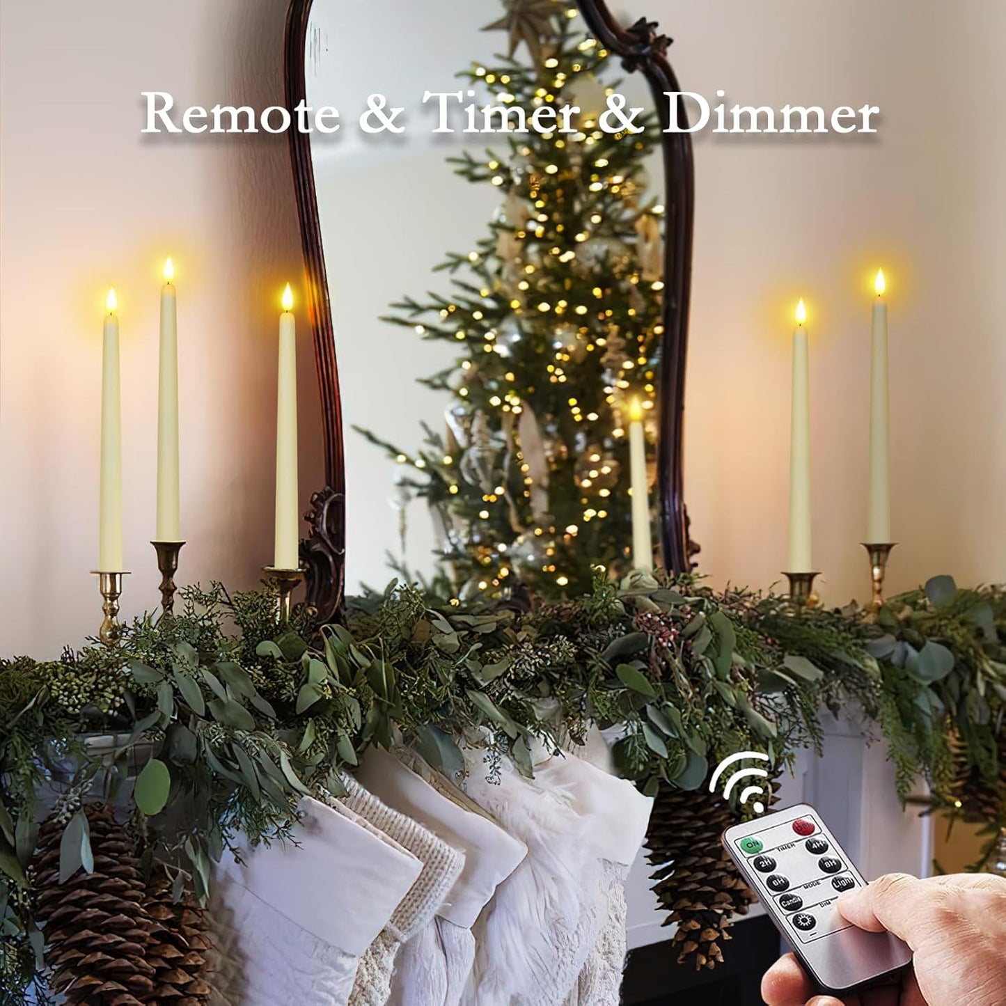 Homemory 12 Pcs Flameless Taper Candles with Remote Timer Dimmer, 11 inches Ivory Taper Candles Battery Operated, Plastic LED Candlesticks with Flickering Flame for Halloween Christmas Church Wedding
