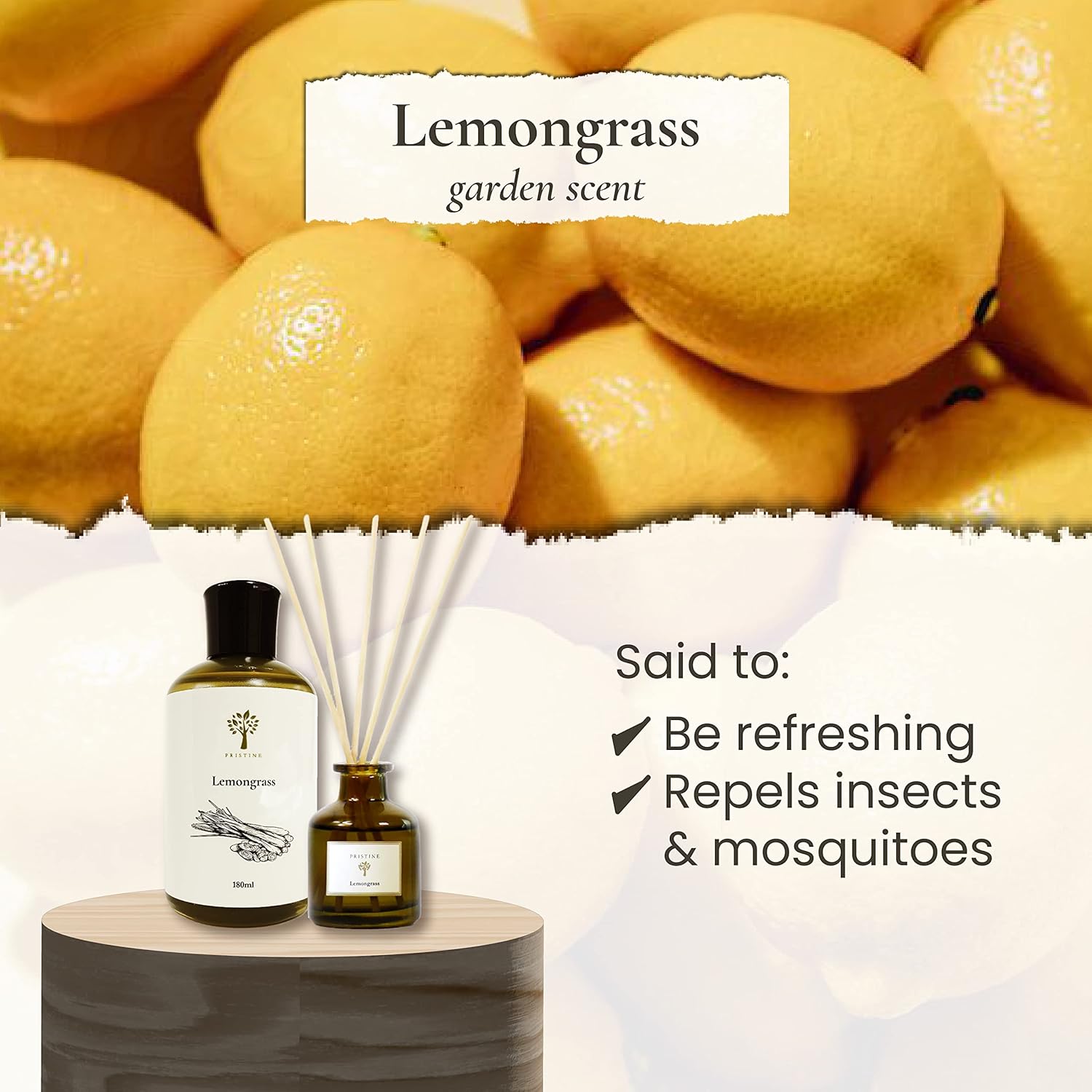 PRISTINE Lemongrass Diffuser Refill with Free Reed Stick | Fresh Lemongrass & Citronella Room Fragrance Reed Diffuser, Oil & Room Diffusers with Reeds Stick | Refreshing Home Fragrance Scent Diffuser