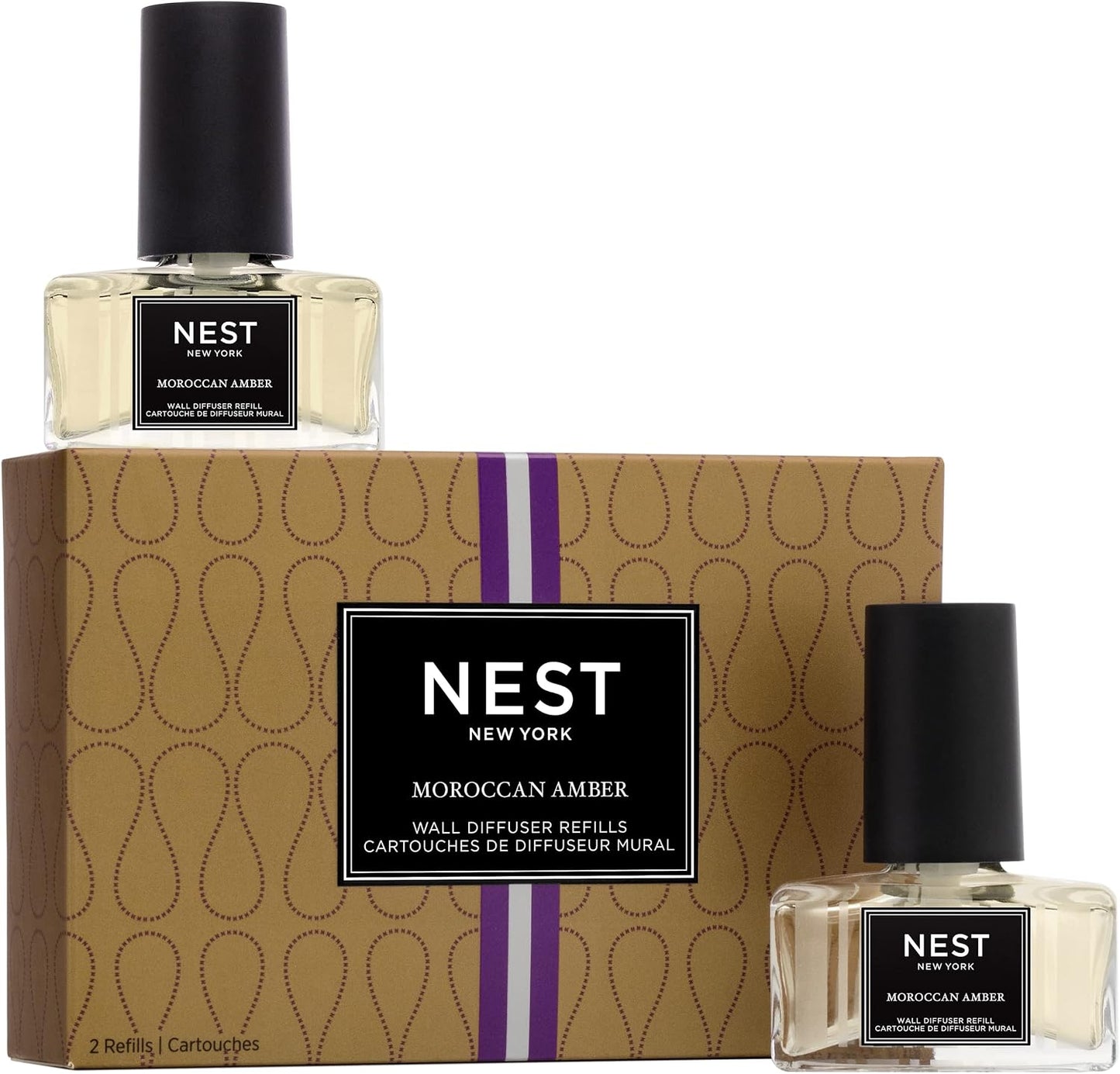 NEST New York Wall Diffuser Refill Vials, Moroccan Amber - Set of 2 - Up to 60 Days of Continuous Scent - Cruelty Free, Vegan - Made in USA