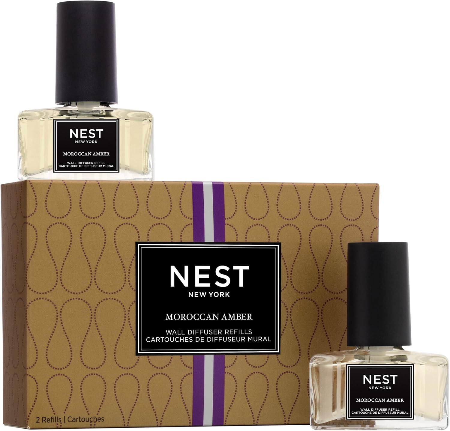NEST New York Wall Diffuser Refill Vials, Moroccan Amber - Set of 2 - Up to 60 Days of Continuous Scent - Cruelty Free, Vegan - Made in USA