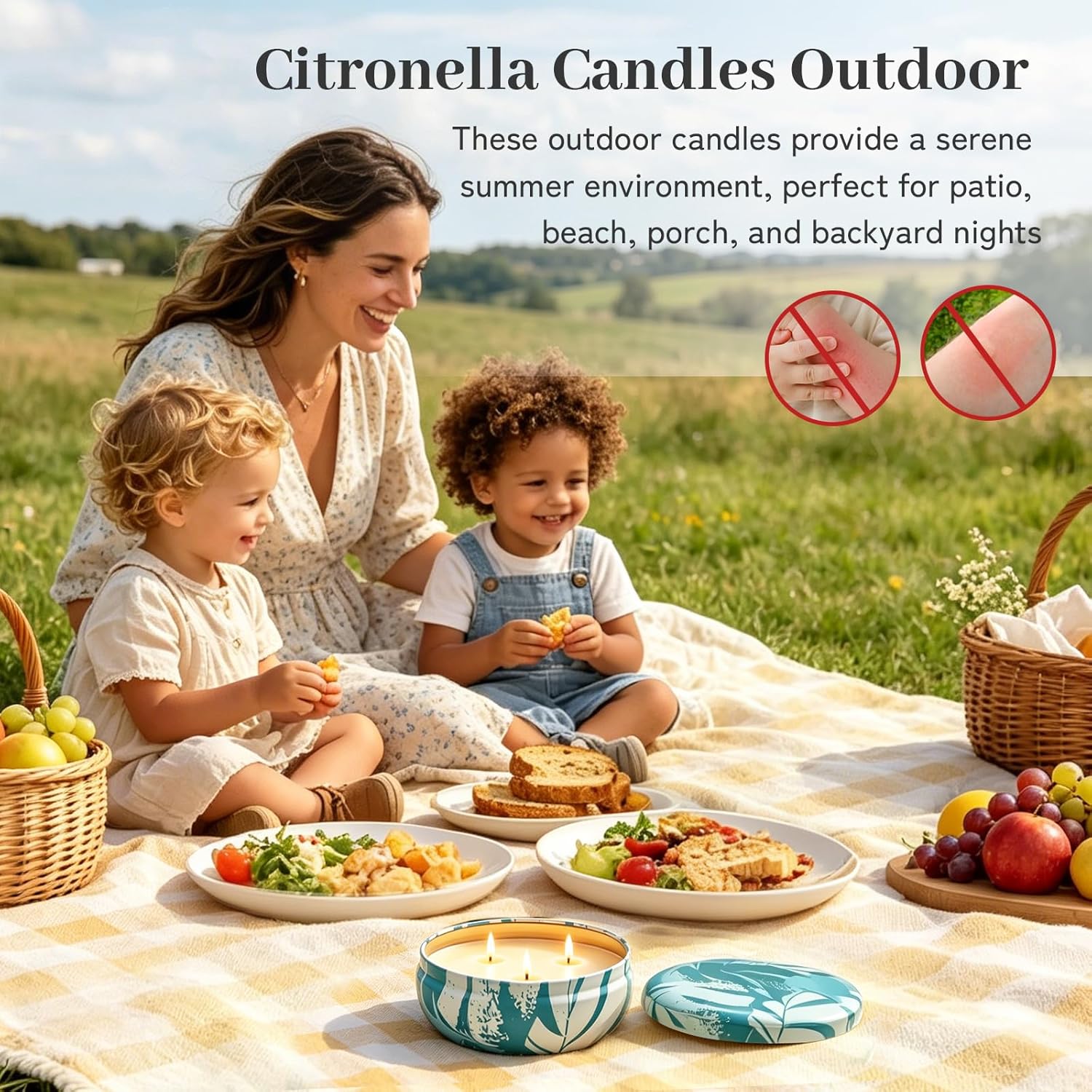 Citronella Candles Outdoor, Large Citronella Candles with Lids 36 OZ 3 Wicks Natural Soy Wax 240 Hours Long Lasting Burning Summer Candle for Patio Garden Yard Balcony Camping Party Indoor, 3 Packs