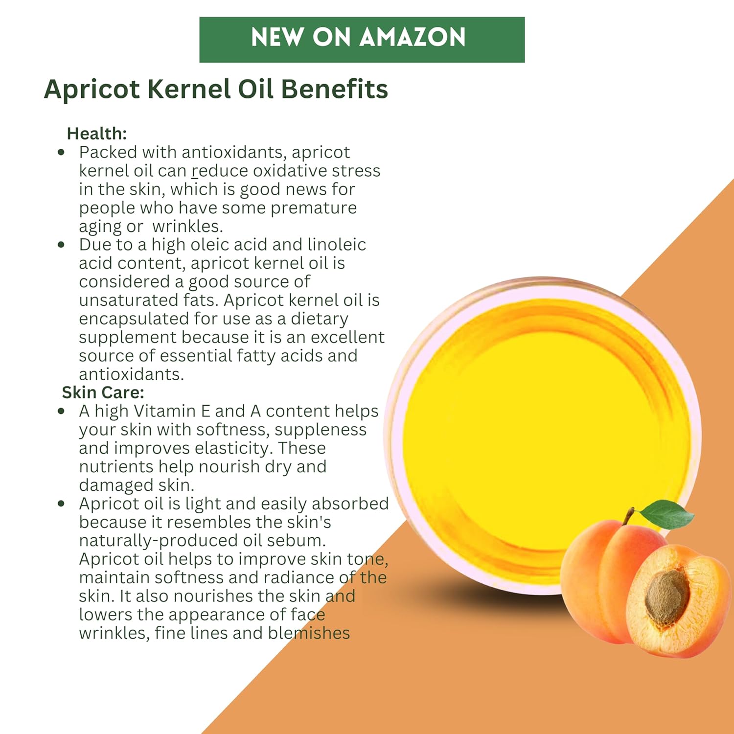 Apricot Kernel Oil- USDA Organic Cold Pressed Unrefined (16 oz)