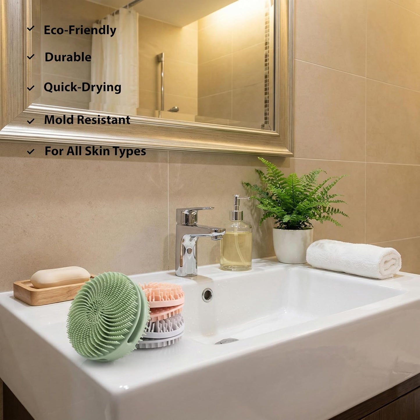MtBoi 2 Pack Silicone Exfoliating Body Scrubber, Silicone Body Brush, Soft Silicone Loofah for Sensitive Skin, Shower Head Massager, Easy to Clean, Lathers Well(Gray&Green)