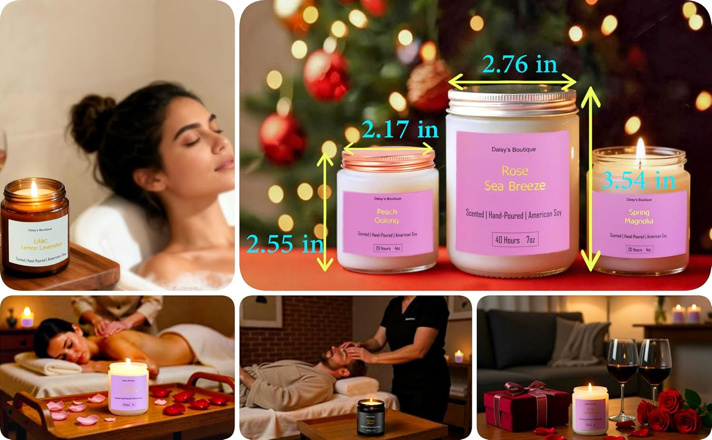 Scented Candles for Home Aromatherapy Candle Gift Present Set Soy Wax Long Lasting Gift Birthday Mother's Day Thanksgiving 3 Pack ((Peach Oolong + Rose + Magnolia) White Glass Jar)