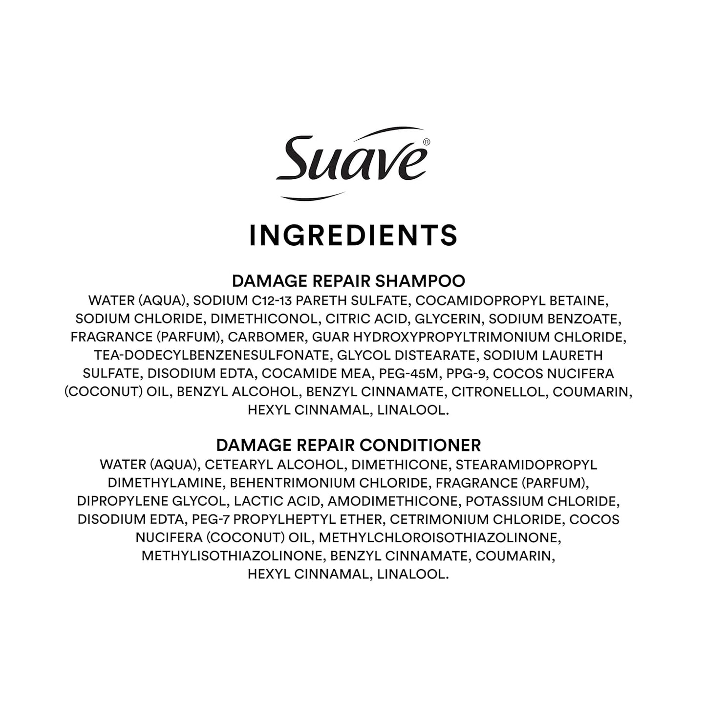 Suave Professionals Damage Repair Shampoo + Conditioner Coconut Oil, 28 Fl Oz (Pack of 4)