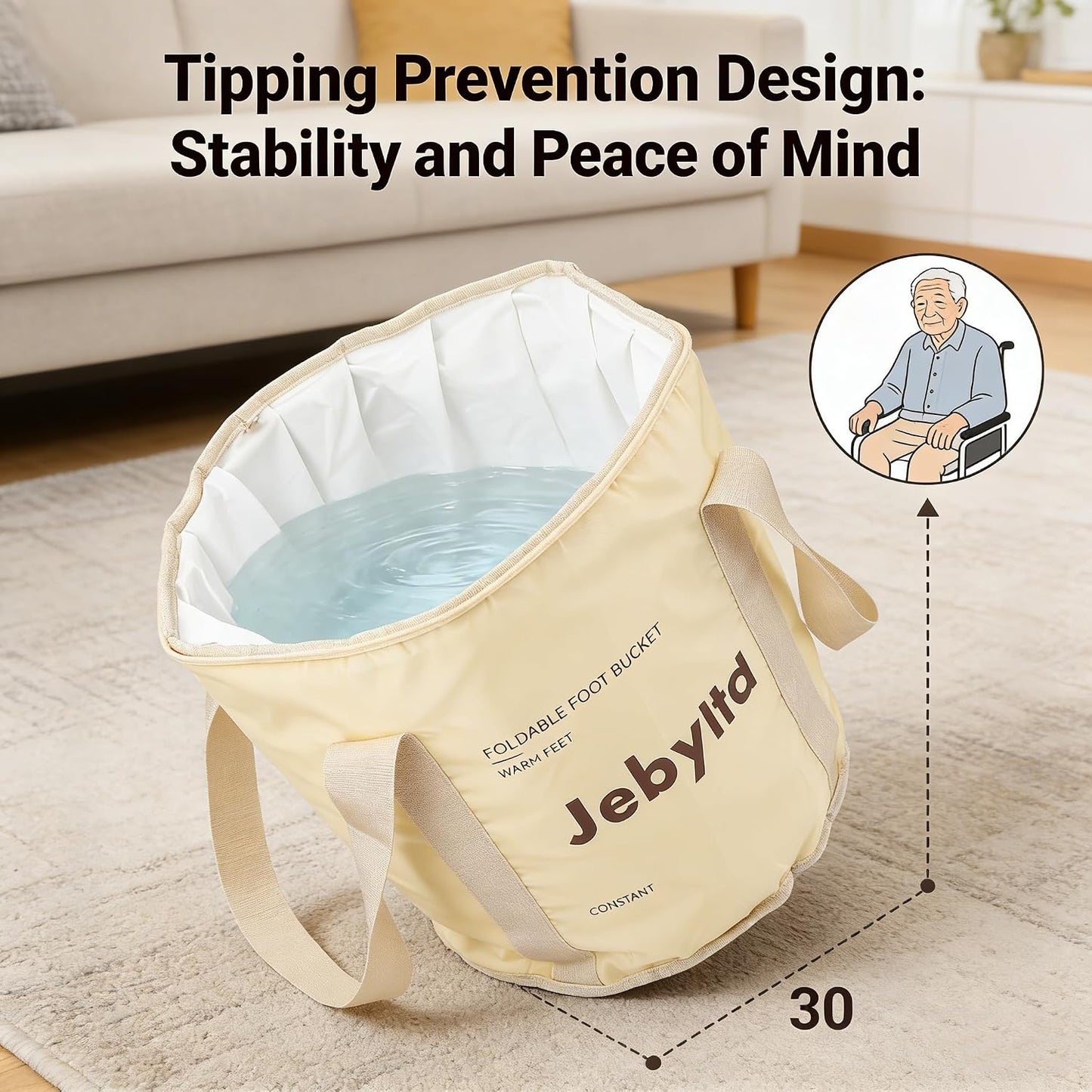 ZJchao Collapsible Foot Soaking Bath Bag, Portable Insulated Foot Bath for Home Pedicure Basin with Lid, Foot Spa Soaking Feet Home Pedicure Basin Outdoor Camping (Champagne)