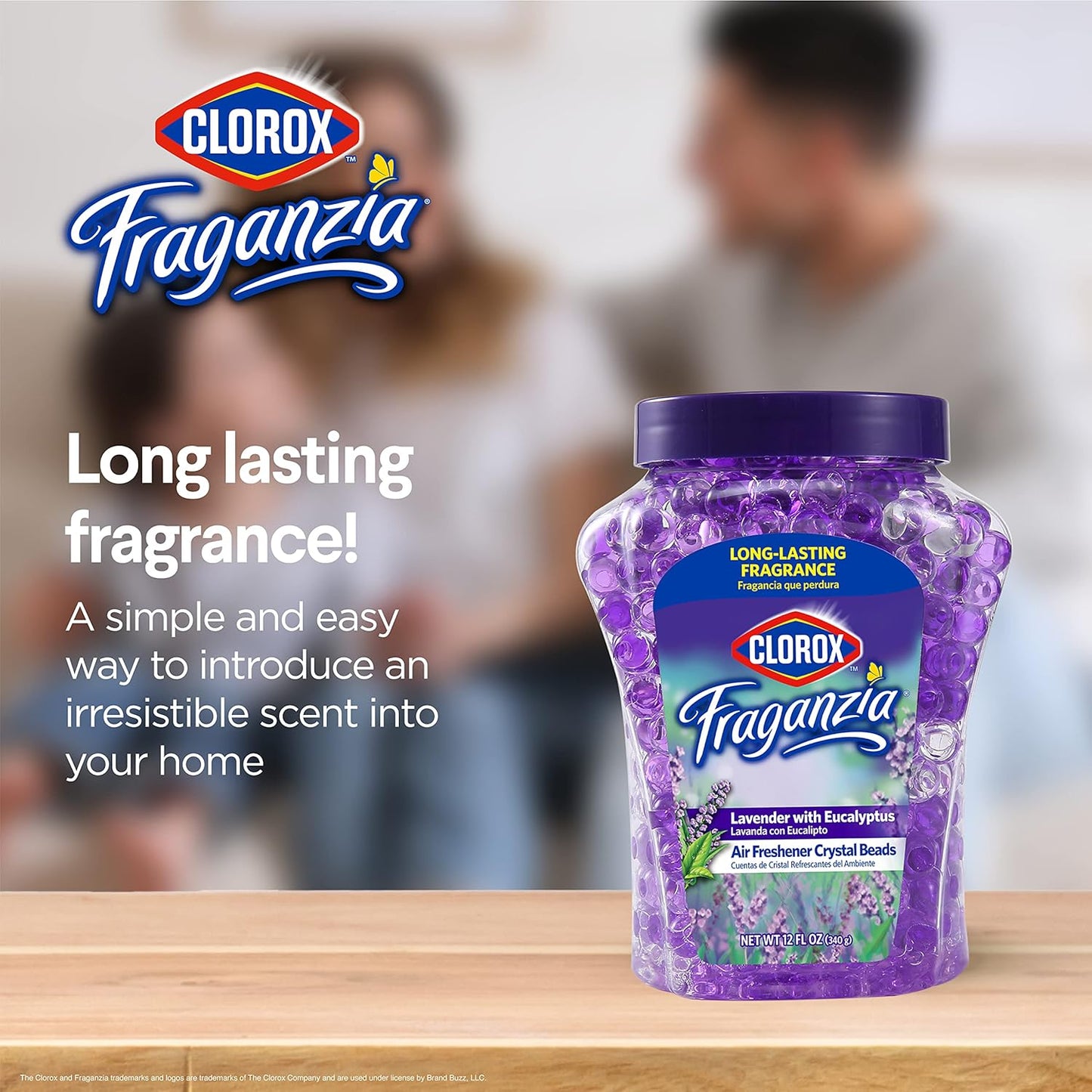 Clorox Fraganzia Crystal Beads Air Freshener, Long Lasting Room Deodorizer and Odor Eliminator Gel Beads to Freshen Home, Car, or Office, Lavender with Eucalyptus Scent, 12 Fl Oz