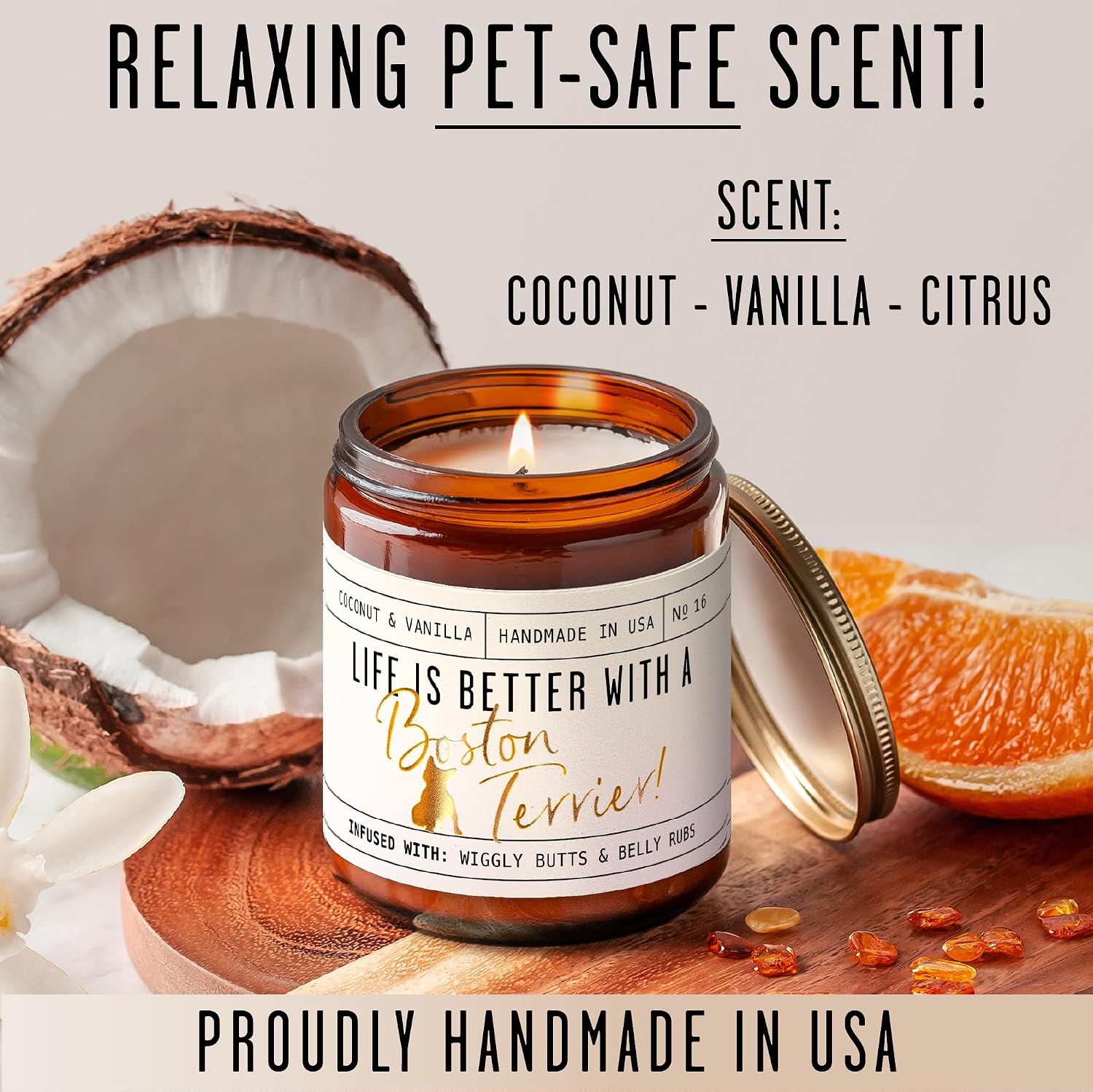 Boston Terrier Gifts for Women - 'Life is Better with a Boston Terrier' Candle, w/Vanilla, Coconut & Citrus - Infused w/Essential Oils I Boston Terrier Decor I 50Hr Burn, USA Made
