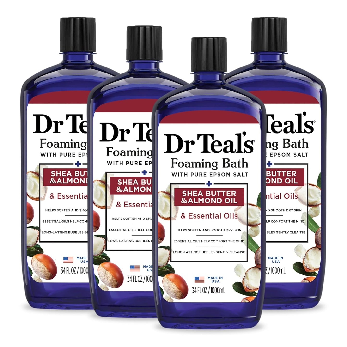 Dr Teal's Foaming Bath with Pure Epsom Salt, Shea Butter & Almond, 34 fl oz & Foaming Bath with Pure Epsom Salt, Ashwagandha, 34 fl oz