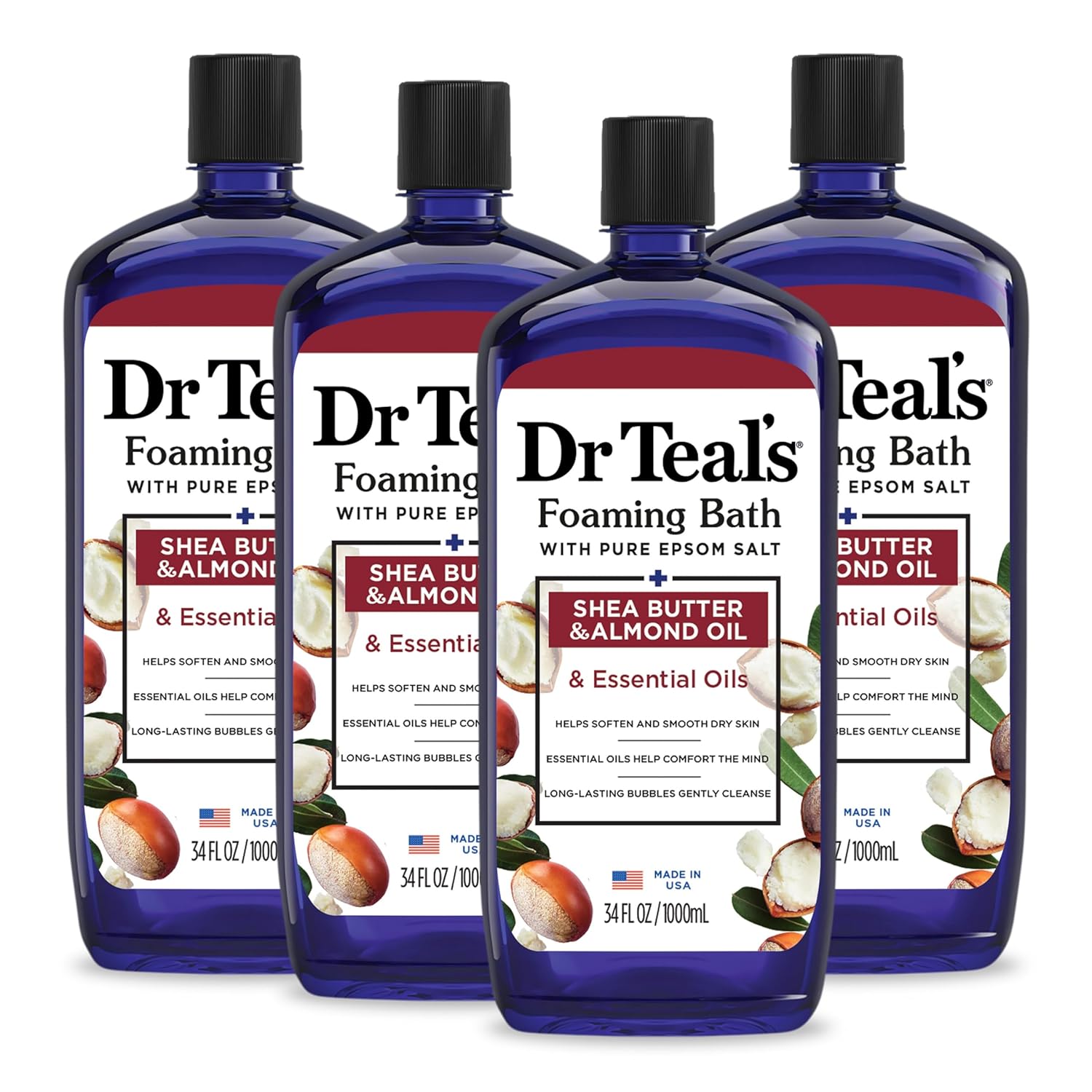Dr Teal's Foaming Bath with Pure Epsom Salt, Shea Butter & Almond, 34 fl oz & Foaming Bath with Pure Epsom Salt, Ashwagandha, 34 fl oz