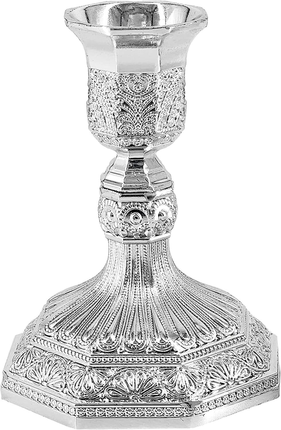 The Dreidel Company Shabbat Candlesticks Candle Holders Silver Plated, 2 Candlesticks Set Style 2