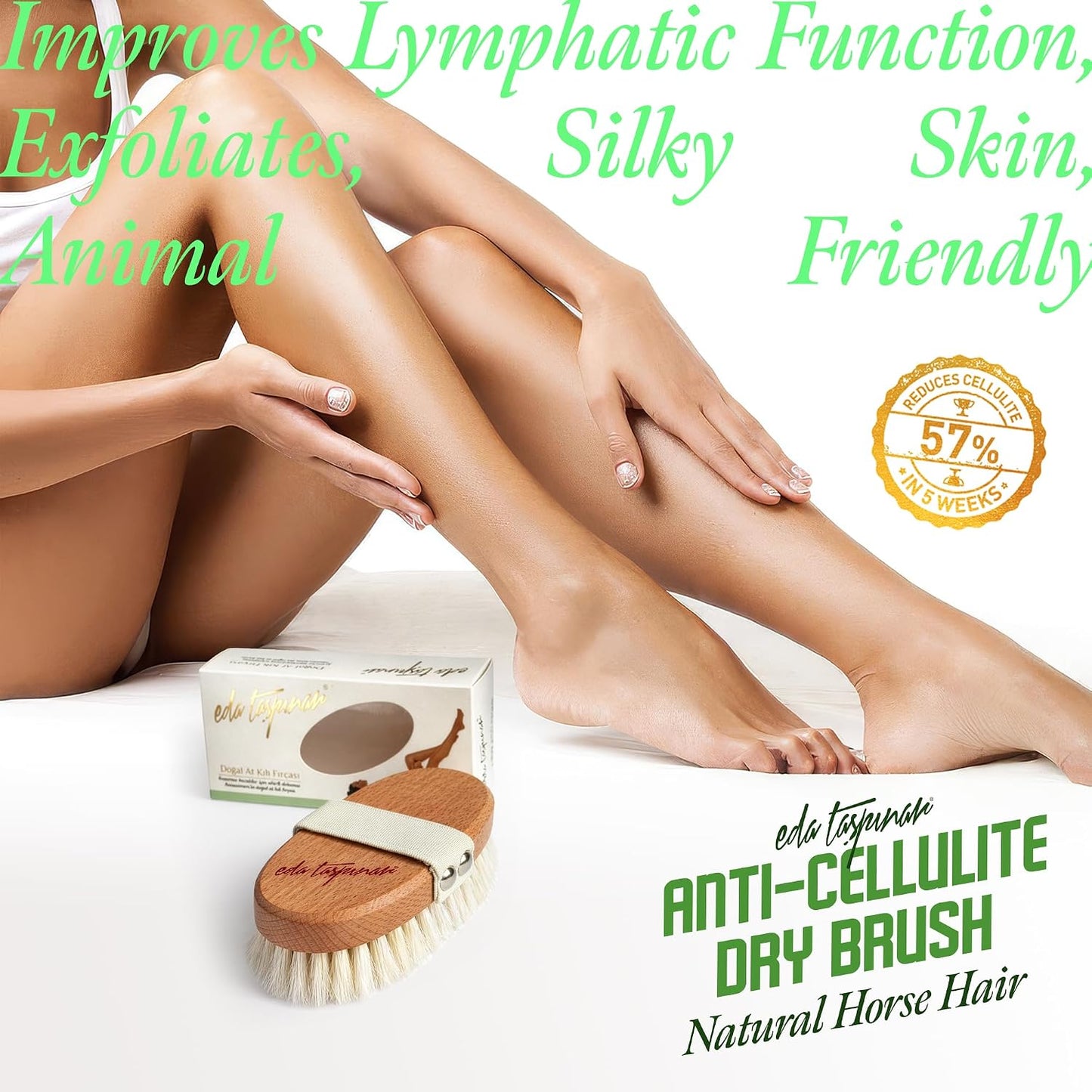 EDA Taspinar Professional Dry Brush for Body I Natural Horse Hair Bristle, Exfoliating, Lymphatic I Drainage, Cellulite, Circulation I No Shedding Spa Quality