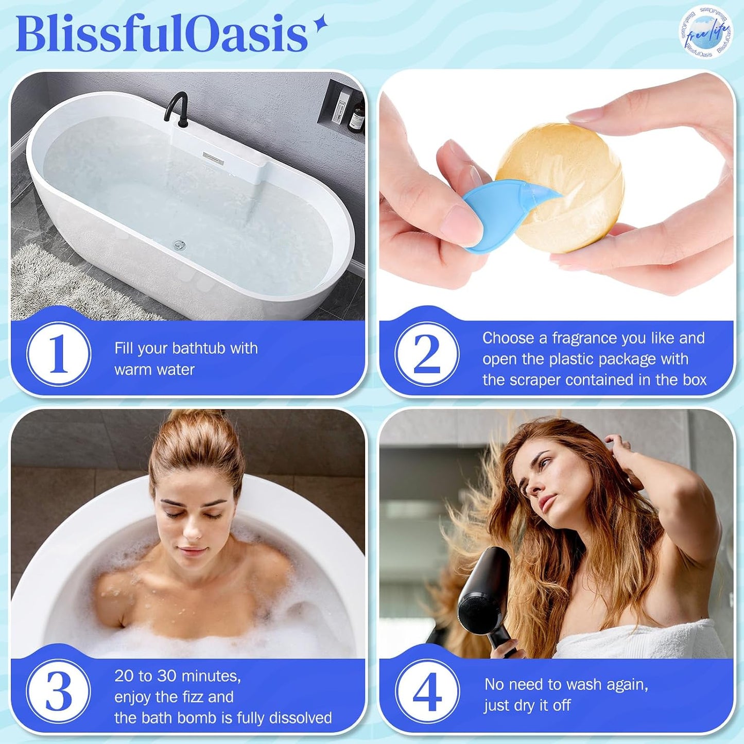BlissfulOasis Bath Bombs Set, 24 Pcs Shower Bombs with 6 Refreshing Scents, Perfect for Moisturizing & Relaxing, Ideal for Birthday, Mother's Day, Valentine's Day Present Giving, Presents for Women