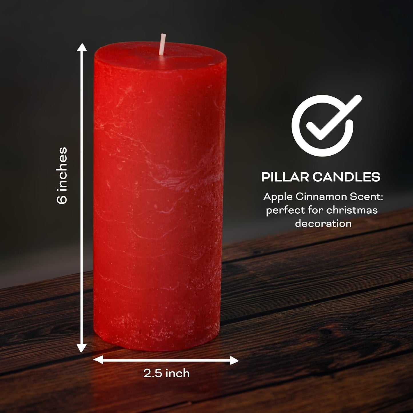 Apple Cinnamon Scented Red Pillar Candles – Set of 3 (3x6 Inch) – Long-Lasting Scented Candles for Home Décor, Aromatherapy & Gifts